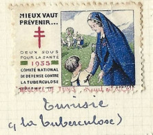 Timbre   France- - Croix Rouge  - Erinnophilie -comIte National De Defense  La Tuberculose - 1935-  Tunisie - Antituberculeux