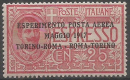 Italy Kingdom Regno 1917 Esperimento Posta Aerea Airmail #1 MNH** 100% Centratura Perfetta - Luftpost