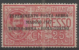 Italy Kingdom Regno 1917 Esperimento Posta Aerea Airmail #1 MVLH *TL LEGGERISSIMA 100% Centratura Perfetta - Airmail