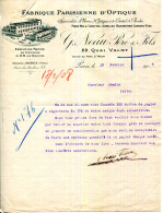 FACTURE.PARIS.FABRIQUE PARISIENNE D'OPTIQUES.G.NEAU PERE & FILS 29 QUAI VALMY.USINE AU PARC SAINT MAUR. - Transportmiddelen
