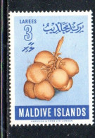 MALDIVES ISLANDS ISOLE MALDIVE BRITISH PROTECTORATE 1961 COCONUTS FRUITS LAREES 3L MNH - Malediven (...-1965)