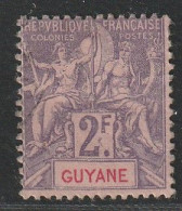 GUYANE - N°48 Obl (1900-04) 2f Violet Sur Rose - Used Stamps