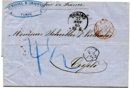 ITALIE - TORINO + F./35 SUR LETTRE AVEC CORRESPONDANCE DE TURIN POUR CREFELD VOIE DE FRANCE, 1865 - Sardegna