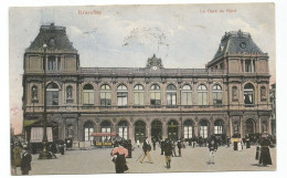 Bruxelles La Gare Du Nord Briefstempel 1908 Bergen Op Zoom - Chemins De Fer, Gares