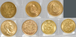 Alle Welt  - Anlagegold: Lot 7 Goldmünzen, Dabei 10 Corona, 1 Dukat, 20 CHF Vren - Collections & Lots