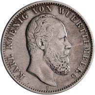 Württemberg: Karl 1864-1891: 5 Mark 1874 F, Jaeger 173; Dazu 2 Mark 1876 F, Jaeg - Taler En Doppeltaler