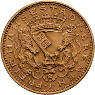 Bremen: 20 Mark 1906 J, Jaeger 205. 7,98 G, 900/1000 Gold. Auflage Nur 20.000 St - Goldmünzen