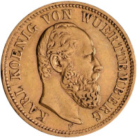 Württemberg: Karl 1864-1891: 5 Mark 1877 F, Jaeger 291. 1,97 G, 900/1000 Gold. W - Gouden Munten