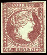 España - (*) - Isabel II - Ensayo Color - 2 Cuartos Castaño Violeta Sobre Papel Verde - Gálvez 161 - Unused Stamps