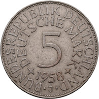 Bundesrepublik Deutschland 1948-2001: 5 DM Kursmünze 1958 J, Nur 60.000 Ex., Jae - Other & Unclassified