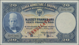 Albania: Banca Nazionale D'Albania, 20 Franka Ari ND(1926) SPECIMEN, P.3s, With - Albanien