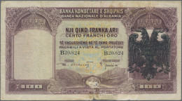 Albania: Banca Nazionale D'Albania, 100 Franchi Oro ND(1939), P.5, Stronger Used - Albania