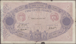 France: Banque De France, Pair With 500 Francs 1924 (P.66j, F/F-, Small Missing - 1955-1959 Aufdrucke Neue Francs