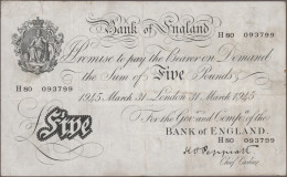 Great Britain: Bank Of England, Set With 3 Banknotes, Comprising 5 Pounds 1945 W - Andere & Zonder Classificatie