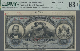 Greece: National Bank Of Greece, 25 Drachmai 1918 SPECIMEN, P.65s2, PMG Graded 6 - Griechenland