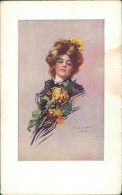 PHILIP BOILEAU SIGNED 1905 POSTCARD - WOMAN & FLOWERS   (5206) - Boileau, Philip