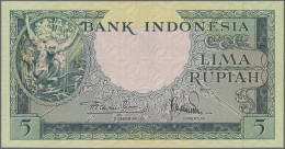 Indonesia: Bank Indonesia, Lot With 6 Banknotes "Animal Series" 1957, With 5 Rup - Indonesien