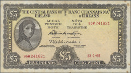 Ireland: Central Bank Of Ireland, Pair With 5 Pounds 1965 (P.65a, F/F+, Rusty Sp - Irland