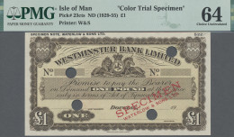 Isle Of Man: Westminster Bank Limited, 1 Pound ND(1929-55) COLOUR TRIAL SPECIMEN - Sonstige & Ohne Zuordnung