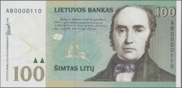 Lithuania: Lietuvos Bankas, 100 Litu 2000, P.62 With Low Serial # AB0000110 In U - Lituanie