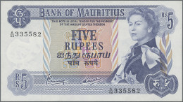 Mauritius: Bank Of Mauritius, Lot With 4 Banknotes, 1967-1981 Series, With 5 Rup - Maurice