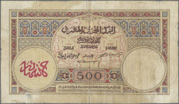 Morocco: Banque D'État Du Maroc, 500 Francs 1923, P.15, Several Pinholes, Small - Maroc