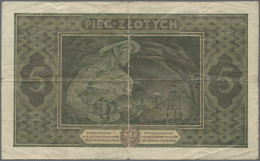 Poland - Bank Notes: Lot With 5 Zlotych 1926 (P.49, F) And 2 Pcs. Notgeld 50 Kop - Polen