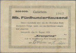 Deutschland - Notgeld - Rheinland: Immigrath, "Kronprinz" A.-G., 500 Tsd. Mark, - Lokale Ausgaben