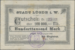 Deutschland - Notgeld - Westfalen: Lügde, Stadt, 100 Tsd. Mark, 13.8.1923, Ohne - Altri & Non Classificati