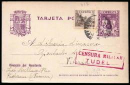 Navarra - Edi O EP 81+Espa 816 - Entero Postal Remite En Fustiñana + "Censura Militar - Tudela" A Vitoria - 1931-....