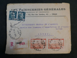 DG7 ALGERIE    LETTRE DEVANT  1943    ORAN   A  ALGER ++2 PAIRES ++ AFF. INTERESSANT - Lettres & Documents