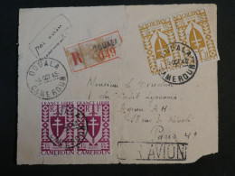 DG7 CAMEROUN     LETTRE DEVANT  1945   DOUALA PARIS ++2 PAIRES DE TP+++ AFF. INTERESSANT - Storia Postale