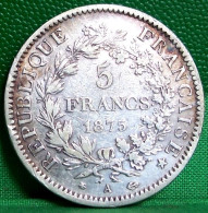 MONNAIE  5 FRANCS  HERCULE 1875 A PARIS   Argent  III ème  REPUBLIQUE   FRANCE OLD SILVER COIN - 5 Francs