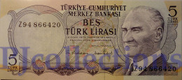 TURKEY 5 LIRA 1976 PICK 185 UNC PREFIX "Z94" REPLACEMENT - Turkey