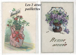 10 CP Belles Fantaisies Scannées Rectos Et Versos. Paillettes, Gaufrages, Prénom Marcelle. 2 SCANS - Verzamelingen & Kavels