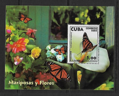 CUBA  2003 BLOC PAPILLONS ET FLEURS YVERT N°B185  NEUF MNH** - Hojas Y Bloques