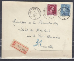 Aangetekende Brief Van Verviers 3A Naar Bruxelles - 1936-51 Poortman