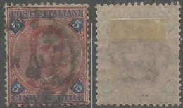 Regno Italy Kingdom Umberto I°  Effige Del Re - 1891 Key Value HV Lire 5 Usato Perfetto Originale BEN CENTRATO - Lotti E Collezioni