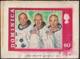 DOMINICA(1970) Astronauts Armstrong, Aldrin & Collins. Original Artwork For Apollo Program Series. Watercolor On Posterb - Dominique (1978-...)