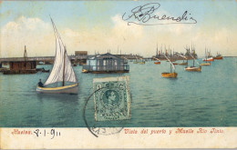 1911 HUELVA , VISTA DEL PUERTO Y MUELLE DE RIO TINTO , ED. PURGER & CO.   , T.P. CIRCULADA - Huelva