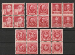 USA 1940 Famous American Various Blocks Of 4 MNH** Scott No. 870, 875, 880, 885, 890 - Ongebruikt