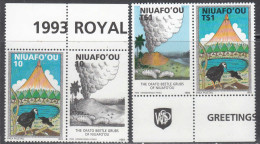 1993 Tonga Niuafo'ou Children's Stamp Designs Birds Ofato Beetle Grubs Insects Volcanoes Cpl Set Of 2 Pairs MNH - Tonga (1970-...)