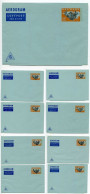 Denmark 1960's-70's 9 Different Mint Hans Christian Andersen Aerogrammes; 80o - 130o.; Different Plate #s - Interi Postali