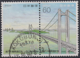 1988 Japan-Nippon ° Mi:JP 1778+79, Sn:JP 1769+70, Yt:JP 1674+75, Opening Of Seto-Ohashi Bridge - Gebraucht