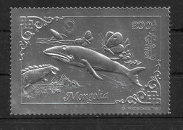 MONGOLIA 1993, BALLENA/ PECES/DINOSAURIOS/MARIPOSAS EN PLATA  MNH. - Mongolie