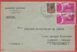 ITALIA - ITALY - ITALIE - 1953 - 20 Siracusana + 2x 50 Espresso + Annullo Ambulante Torino-Modane - Giuseppe Navone - Vi - Correo Urgente/neumático