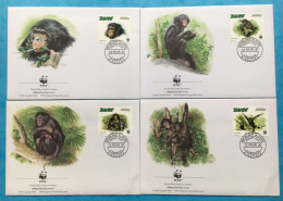 Congo Kinshasa RDC Zaire COB 1694/97 Série Complète Sur Enveloppes FDC 1997 WWF Singes Bonobos - Lettres