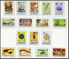 ST. CHRISTOPHER NEVIS ANGUILLA 1970 Definitive: Ships Navigators Weapons. Complete Set 16v, MNH - St.Christopher-Nevis & Anguilla (...-1980)