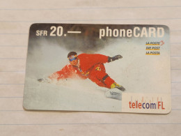 LIECHTENSTEIN-(LI-02B)-Snowboarder-(29)-(415-182-2997-9929)-(20FRANK)-tirage-105.000-used Card - Liechtenstein