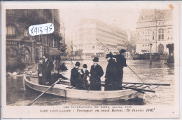 PARIS- INONDATIONS DE 1910- GARE SAINT-LAZARE- TRANSPORT EN CANOT BERTON- 28 JANVIER 1910 - Paris Flood, 1910
